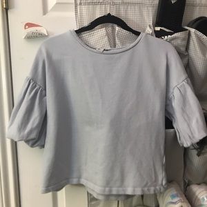Light blue puffy sleeve blouse